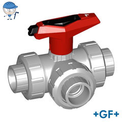 3-Way ball valve type 543 PVC-C L-port With lockable handle
